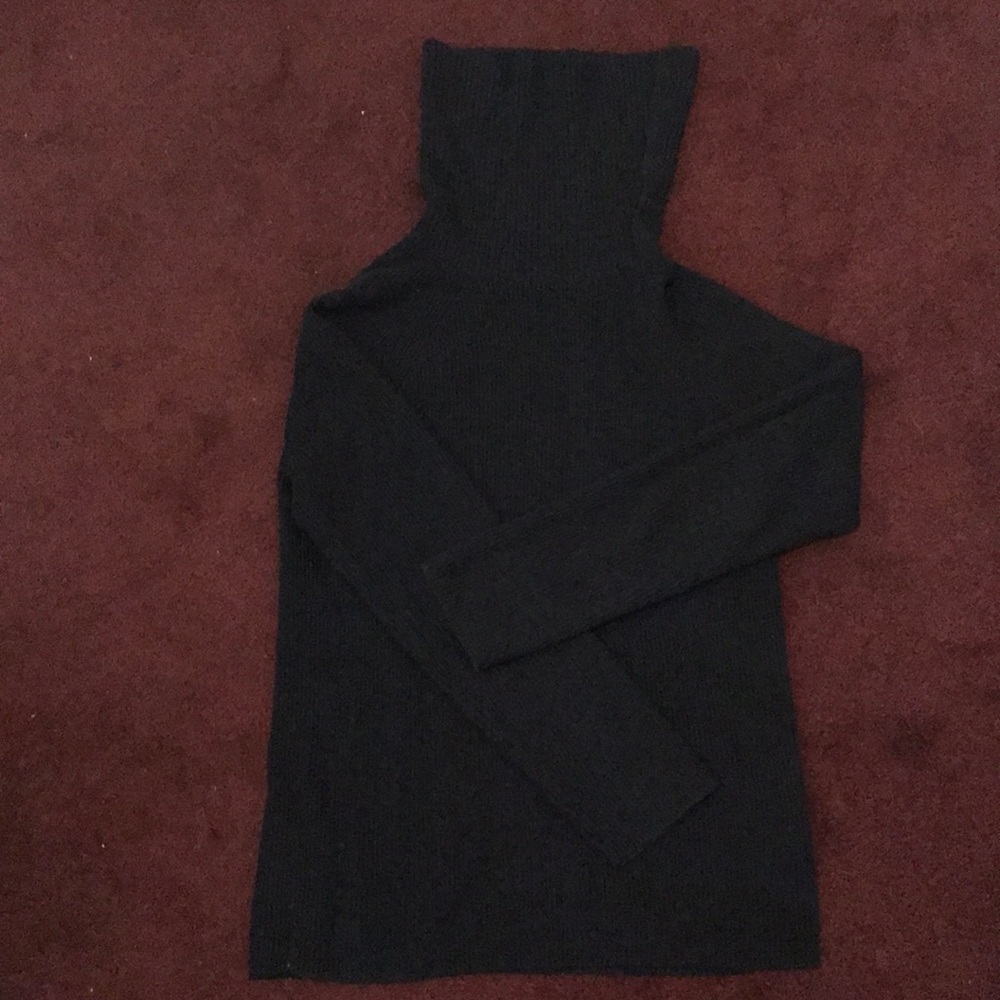 Navy cotton & wool high neck sweater